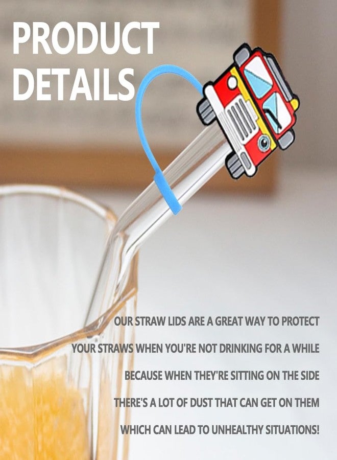 Meaxur 12pcs Fire Truck Themed Reusable Food Grade Silicone Straw Sleeve Caps, Suitable for Party Favor Bags,Birthday Party,Fire Truck Party Favor,Dustproof Soft Straw Covers for 7-8mm Straws - Image 3